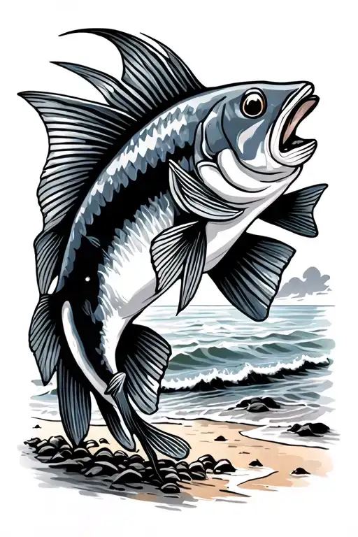 Fish Standing On The Beach Scene