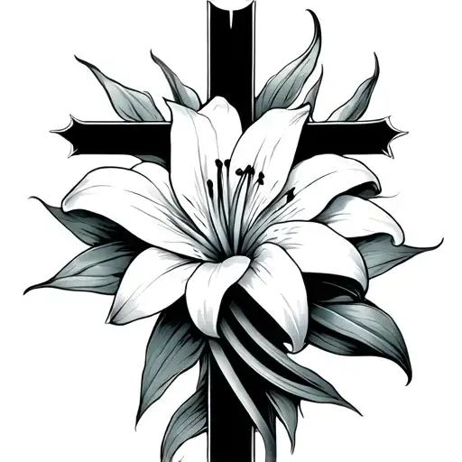 Fine Line Cross With Lily Flower Wrapped Around It