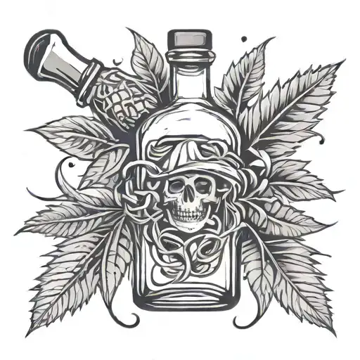A Tequila Bottle With Football Laces And Weed Leaves