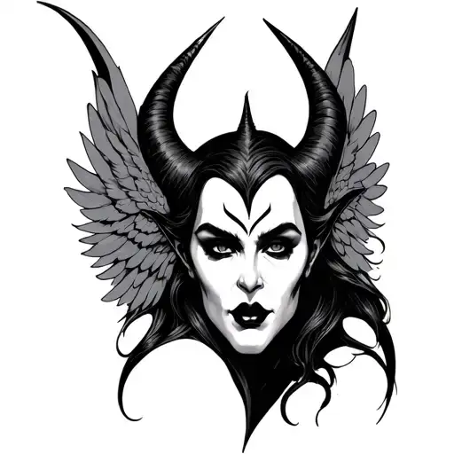 Maleficient Angel Face Tattoo Design Combining