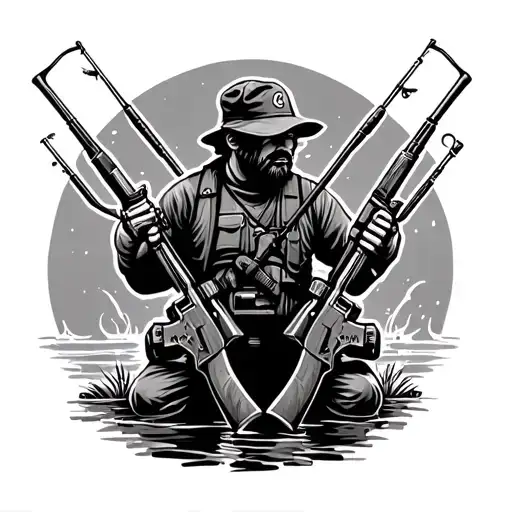 Two Fishing Poles And A Rifle