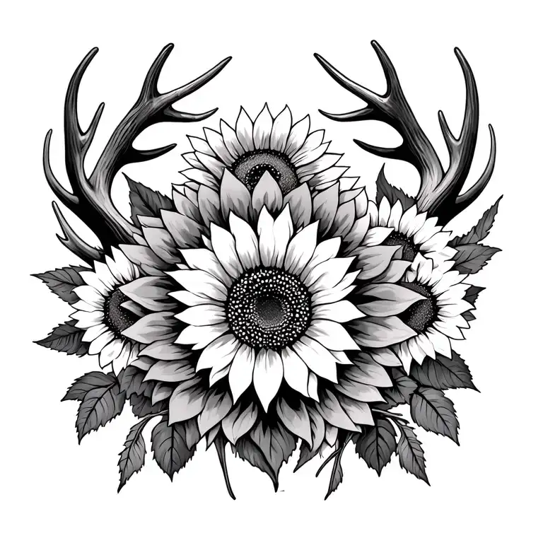 Sunflowers And Antlers Intertwined
