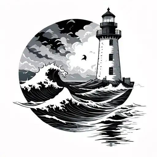 Ocean Waves On Lighthouse