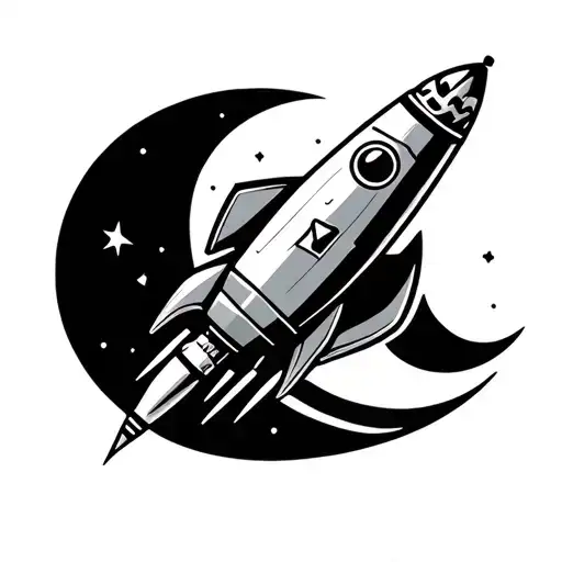 Rocket Ship Flying To A Crescent Moon With A Crown On It