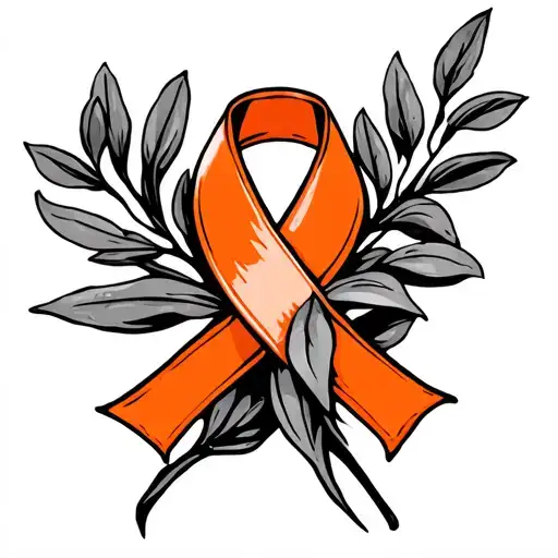 Orange Cancer Ribbon Wrapped Around Olive Branch Intertwined