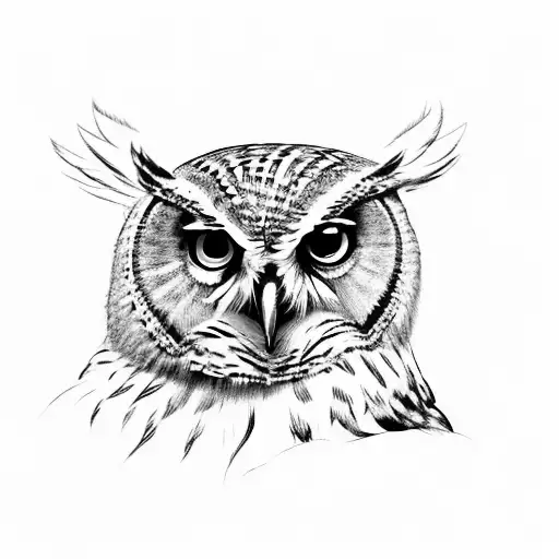 Owl In Side Profile With Wings Down