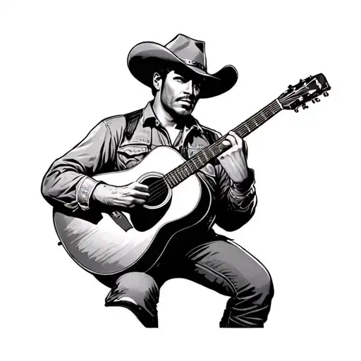 A Cowboy In Space Holding Acoustic Guitar