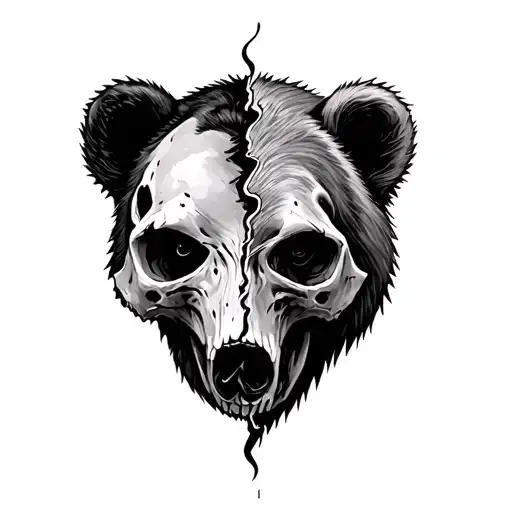Bear Face And Bear Skull Split Same Face