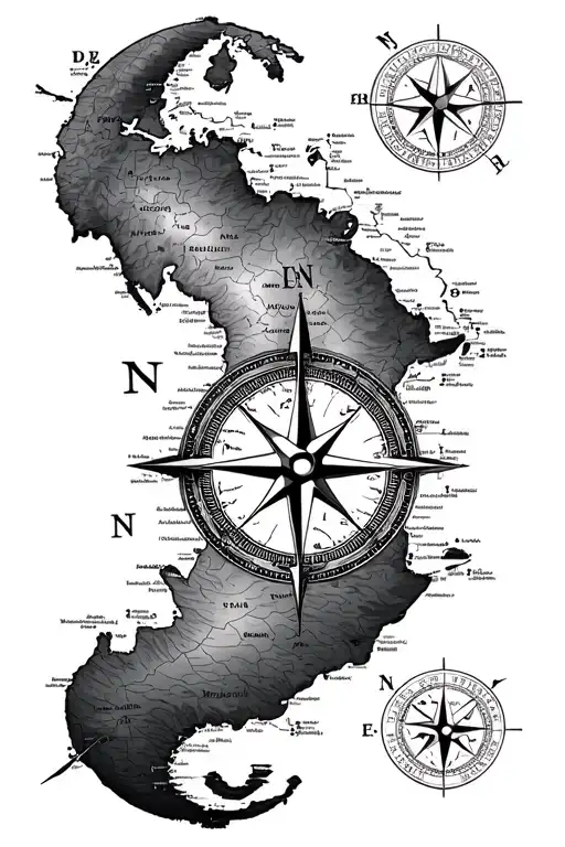 Compass Waves Above Old Line Map Below
