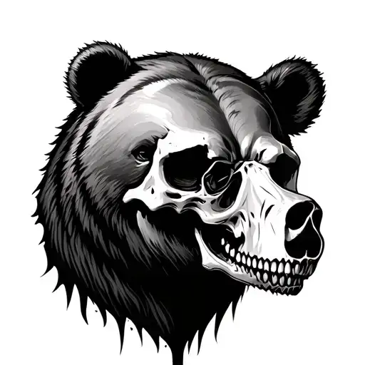 Bear Face Left Side And Bear Skull Right Side Right Same Face