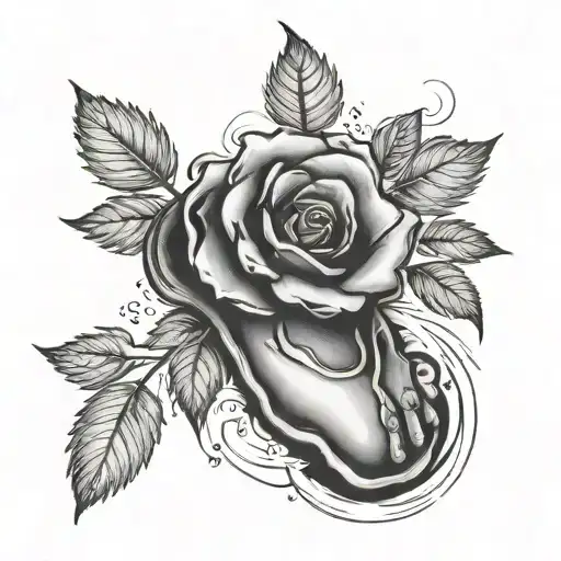 Baby Foot Print And Rose