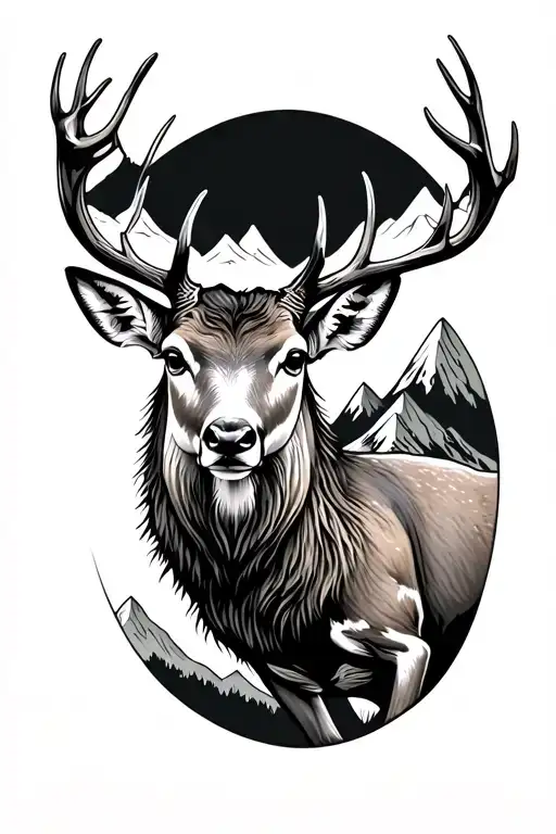 Deer With Mountains