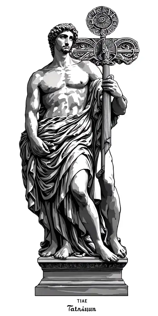 Greek Statues Symbolizing Strength Tarot Card