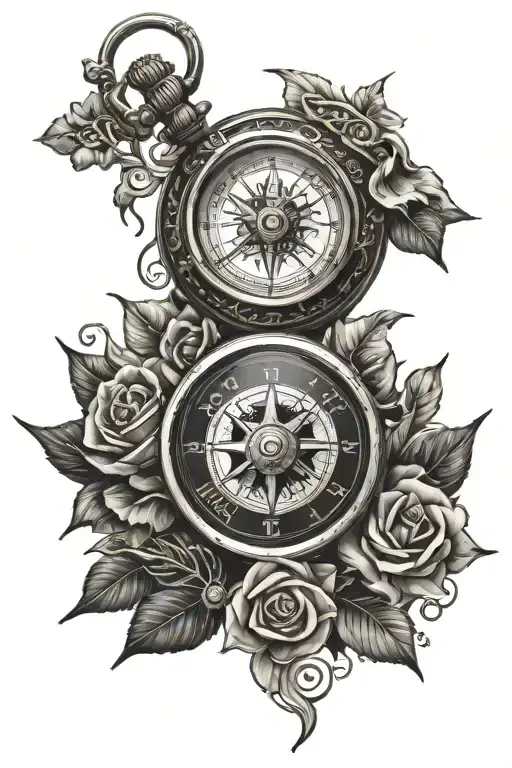 Compass Rose And Pocket Watch And Decoration