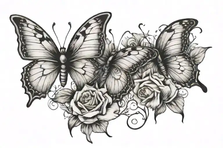 2 Butterflys With A Rose Intertwined Within