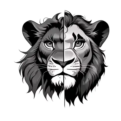 The Faces Of Scar And Simba By The Lion King Divided On Half