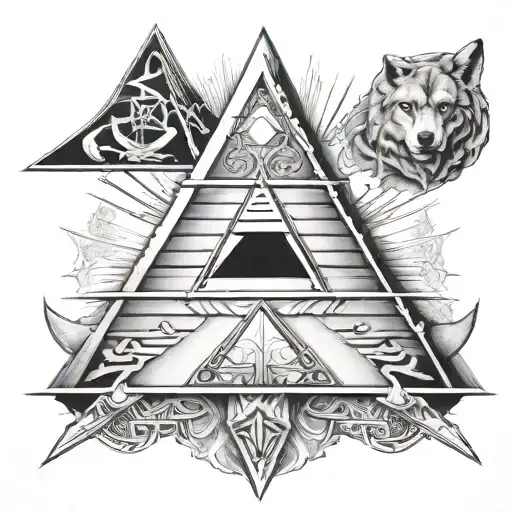 Design A Tattoo Of An Illuminati Pyramid With A Wolf And A Sword Incorporated Within