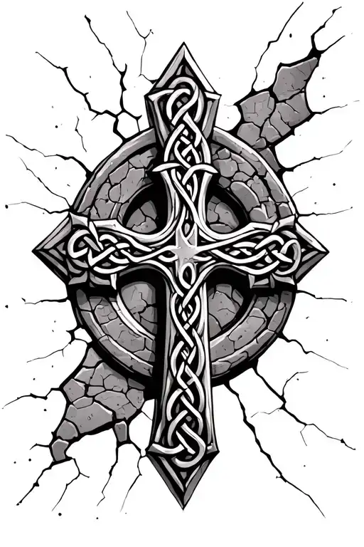 Detailed Cracked Stone Celtic Cross Realism