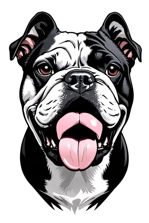 Black And White Bulldog Head That Pulls The Tongue