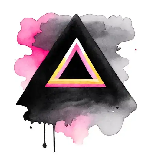 Watercolour Rainbow In Top Of The Outline Of A Pink Triangle