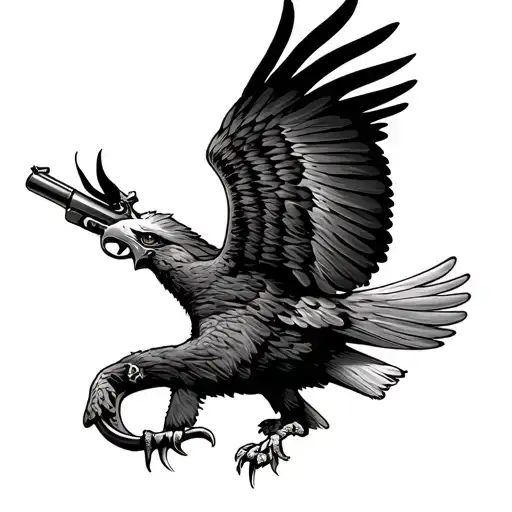 Diving Eagle Holding A Flintlock Pistol In Its Claws