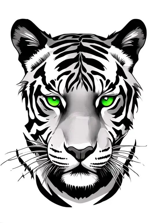 Tiger Face Bright Green Eyes