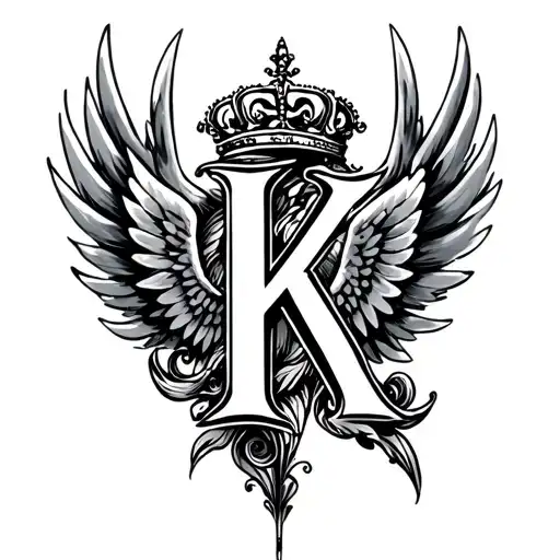 Letter K With Wings And Crown On Top