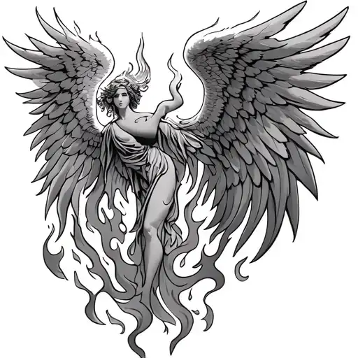 Seraphim Angel With Burning Flames Back