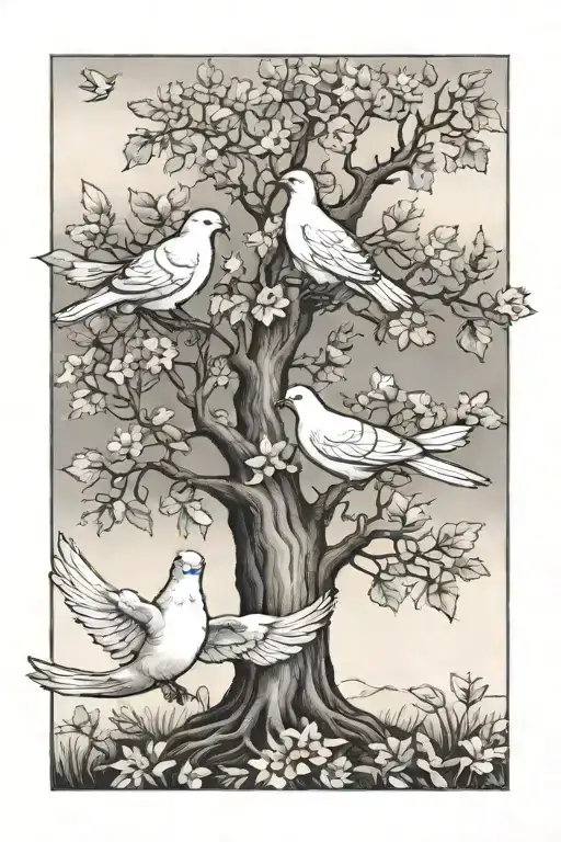 Doves And A Oak Tree