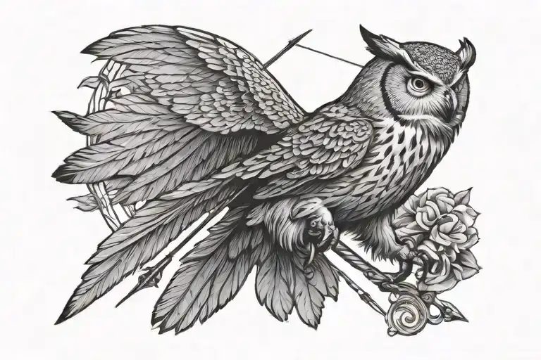 Archer Shooting An Arrow Owl Flying