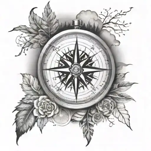 Nature Landscape With Compass Surrounded By Various