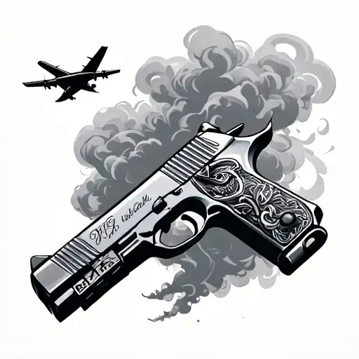 Gun With Airplane And Smoke