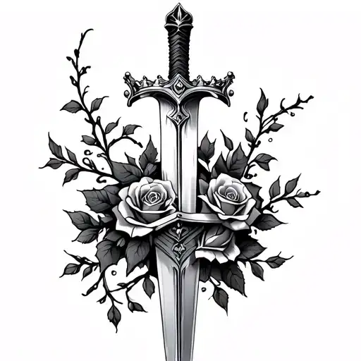 Sword With Rose And Vines Wrapped And A Jesus Crown Wrapped Around The Top