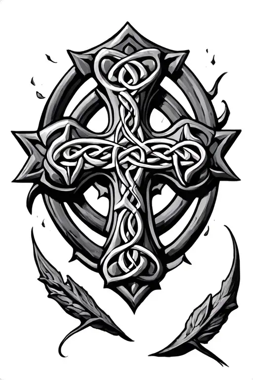 Detailed Stone Celtic Cross Neo Traditional Realism