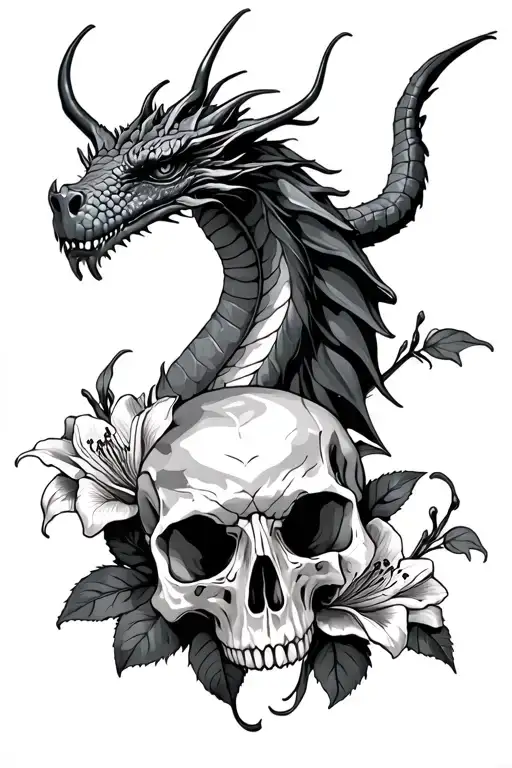 Dragon Skull Lillies Roses
