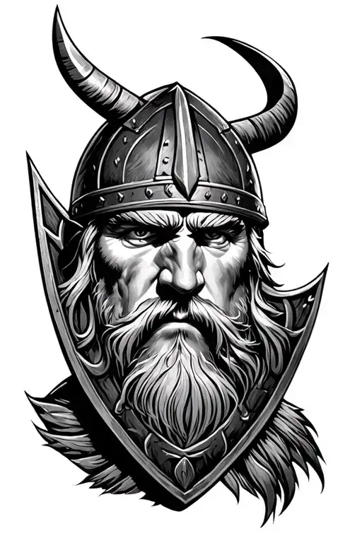 Viking Warrior With His Eyes Looking Over A Sheild