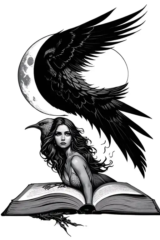 Phoenix Woman Fire Book Moon Sun Setting