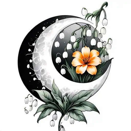 New Moon With Lily Of The Valley And Marigold Flowers