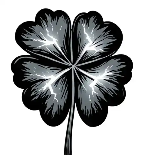 Black Five Leaf Clover With Lightning