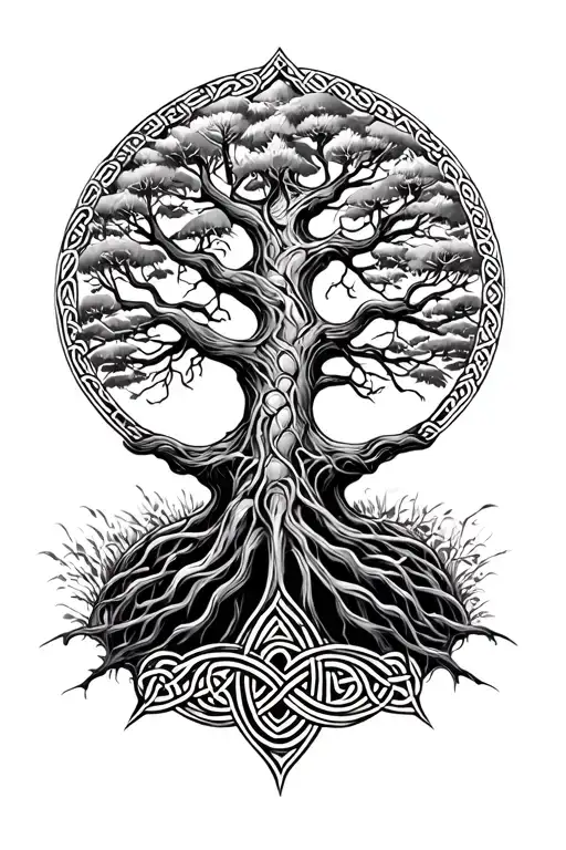 Tree Of Life With Nature Combined With Celtic Knots Around