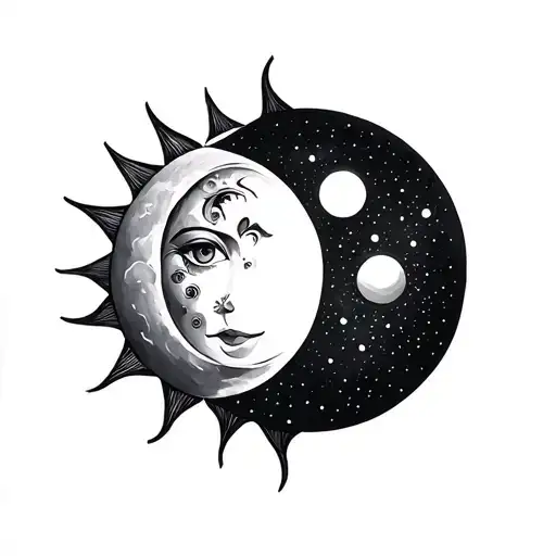 Sun And Moon Together Representing