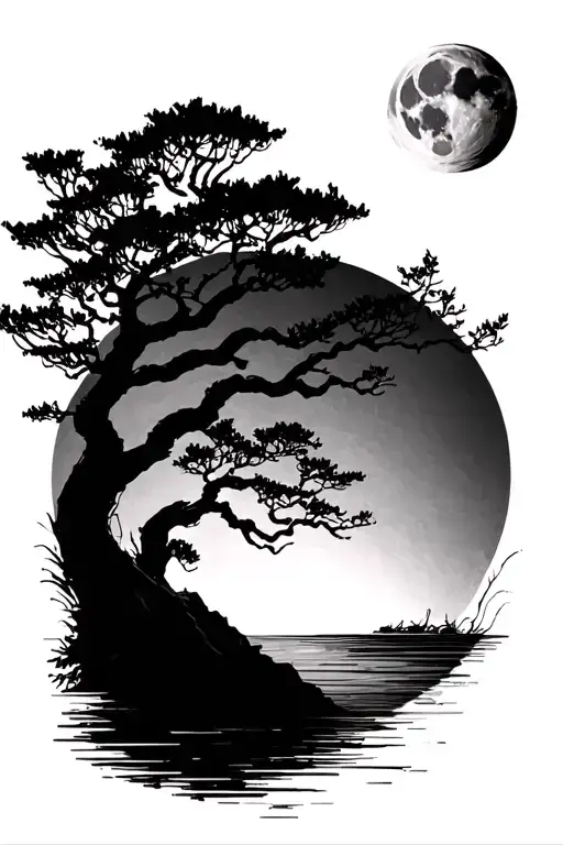 Moon And Tree Silhouette