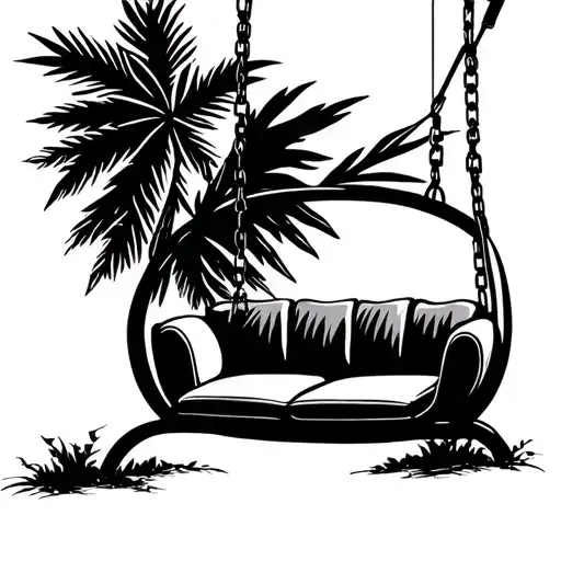 I Would Like A Black Tattoo Of A Modern Swing With Cushions And A Sun Behind In A Minimalist Style