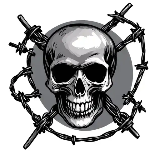 Skull Cross Barb Wire Wrapped Around Its