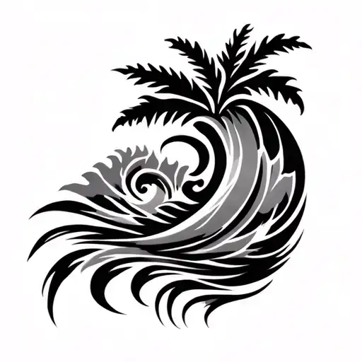 Hawaiian Tribal With Ocean Waves