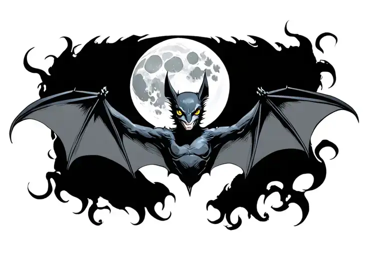 Bat Flying Moon Surrounded