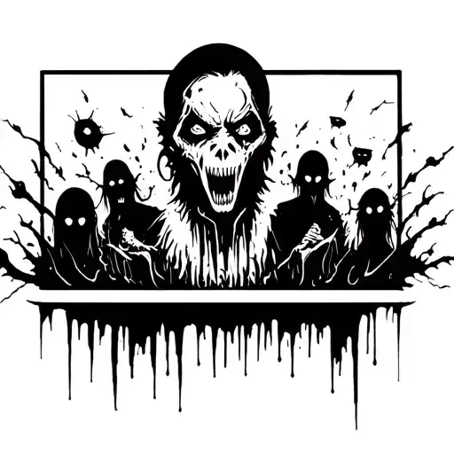 Solid Black Rectangle With Horror Character Silhouettes Emerging