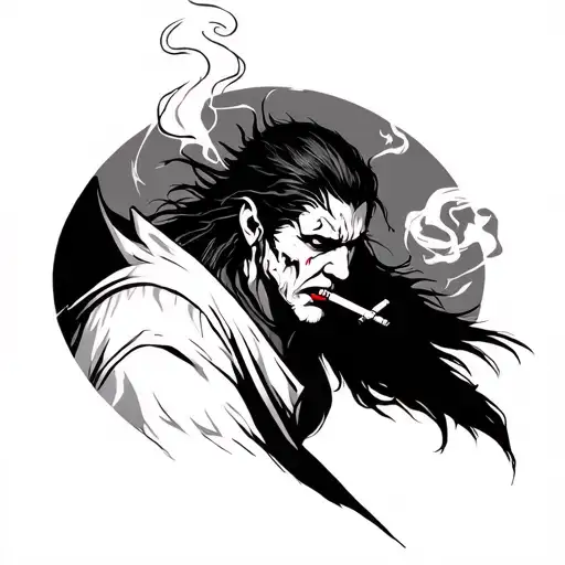 Gothic Samurai Vampire Smoking A Cigarette