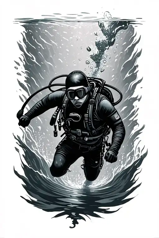 Scuba Diver Swimming Away Fighter