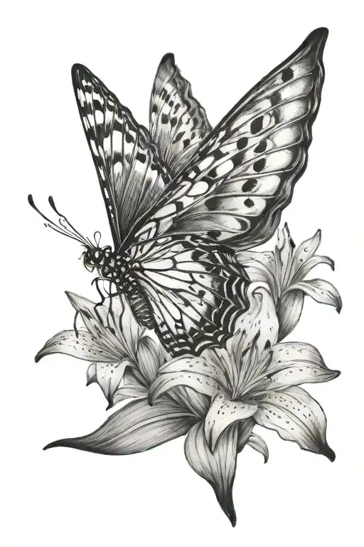 Butterfly With Lily Wing Spread